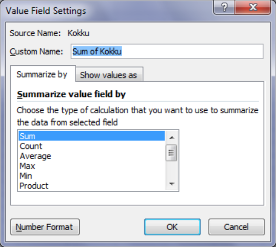 Value Field Settings